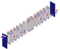 3D-Schnittbild geschraubter Plattenwärmetauscher in 3-3 Pass Ausführung